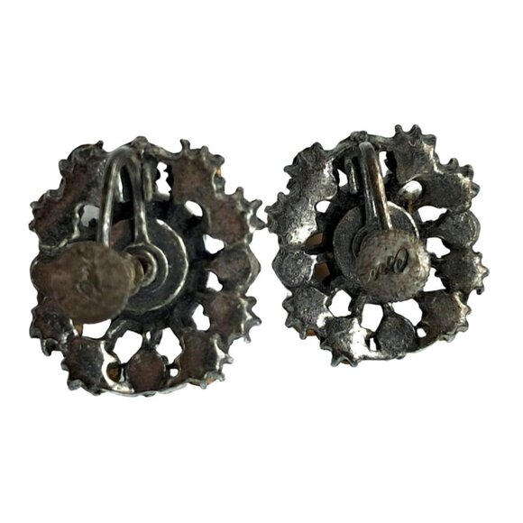 Vintage Coro EarrScrewback Rhinestone & Cabochon Earrings With Blue & Pink Stone - Picture 6 of 7